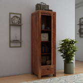 Amer Solid Sheesham Wood Single Door Wardrobe With One Drawer (Natural Finish)